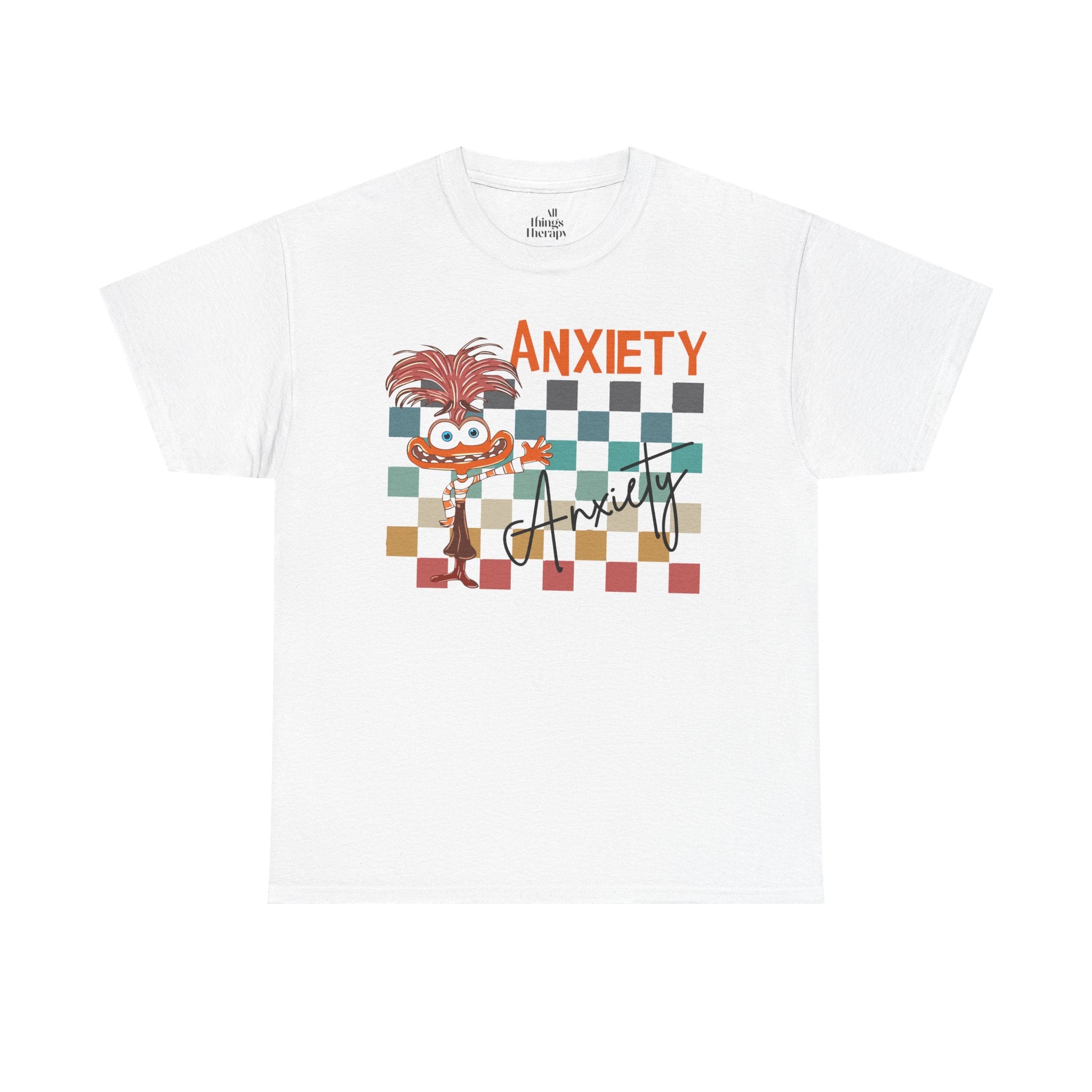 Anxiety Family Graphic Tee — Cute Checkerboard Monster Mental Health Shirt