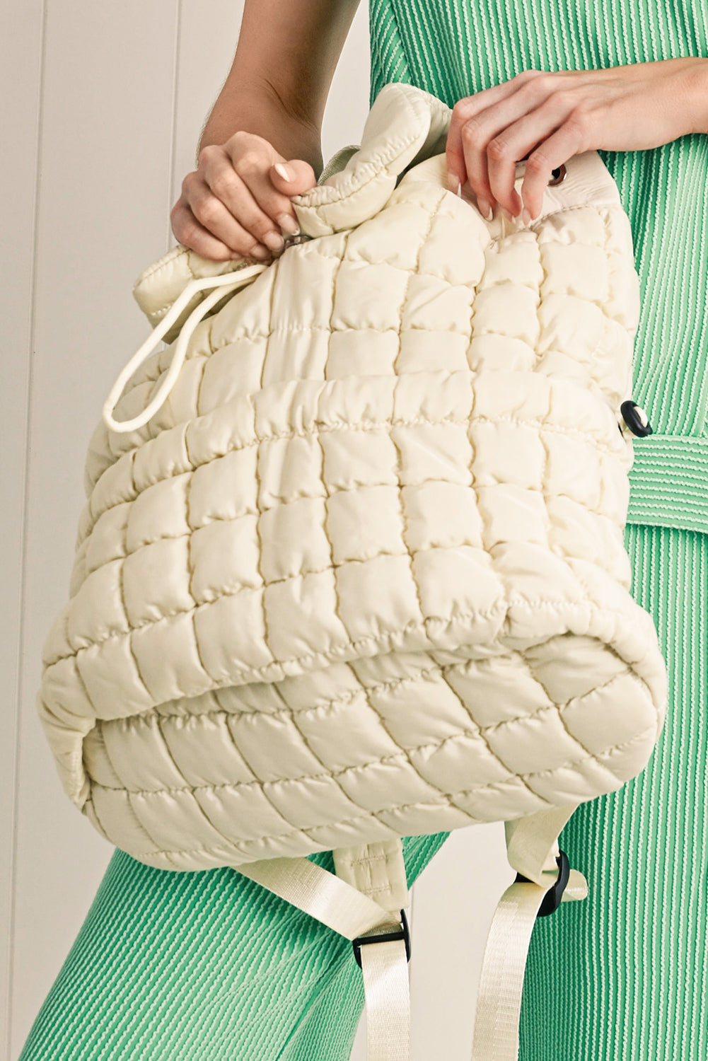 Pink Solid Flapped Quilted Puffer Backpack