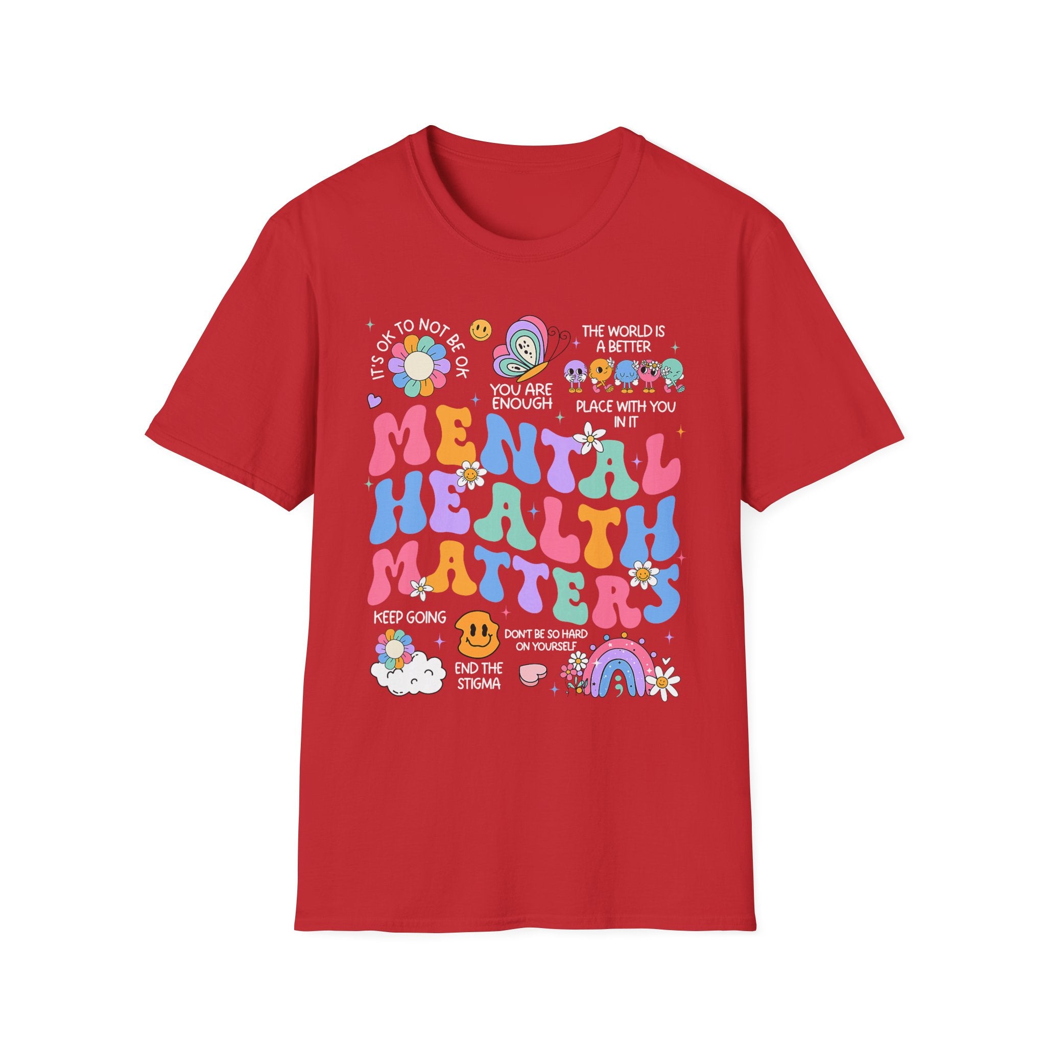 Mental Health Matters T-Shirt — Retro Rainbow Positivity Tee