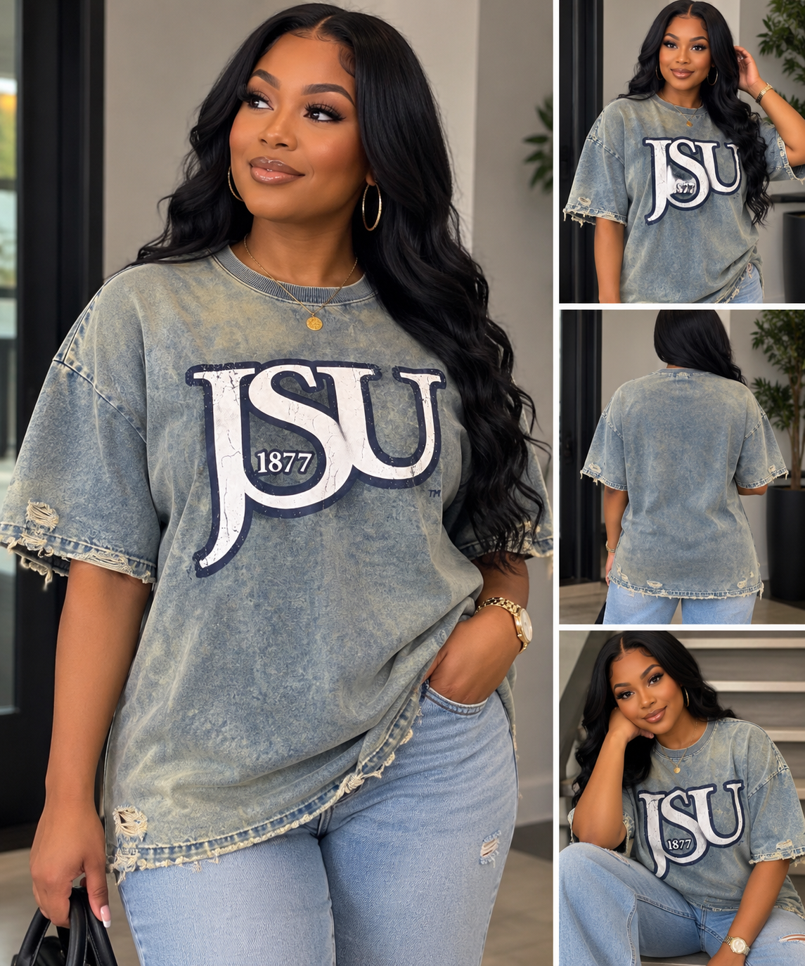 BLUE JEAN COTTON DISTRESSED JSU TEE