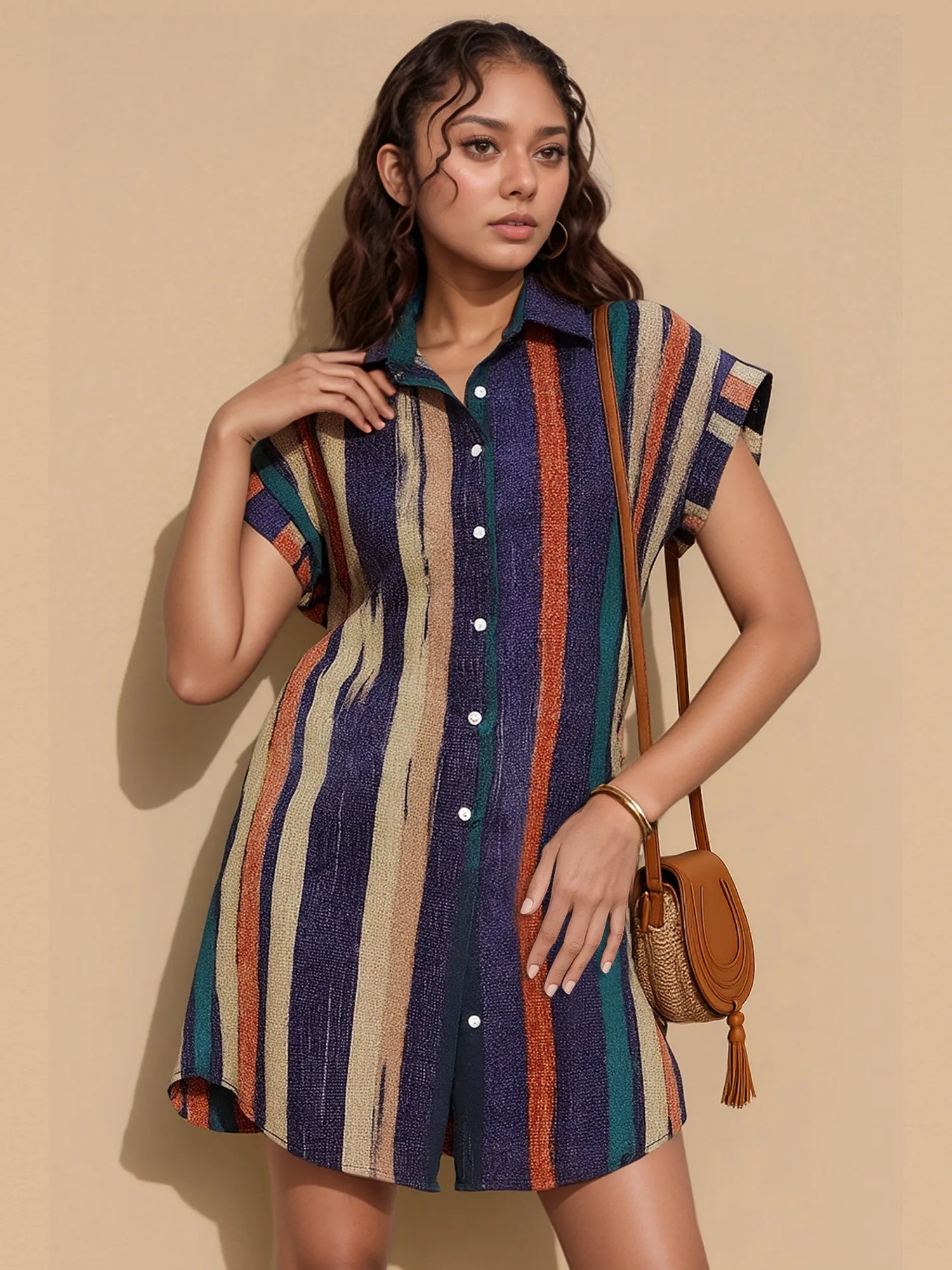 Striped Button-Front Shirt Dress