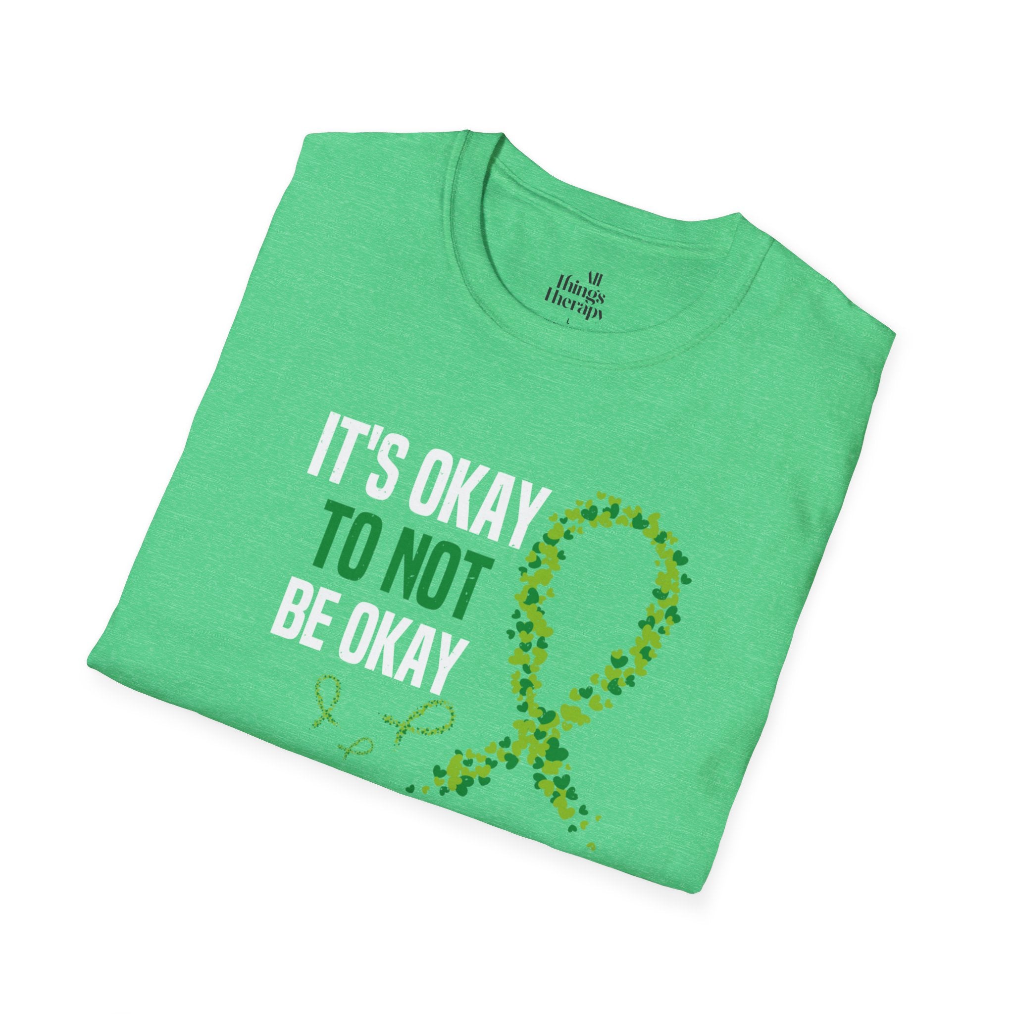 Mental Health Awareness Unisex Softstyle T-Shirt - Supportive Green Ribbon Design