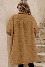 Beige Contrast Flap Pocket Single Breasted Teddy Coat