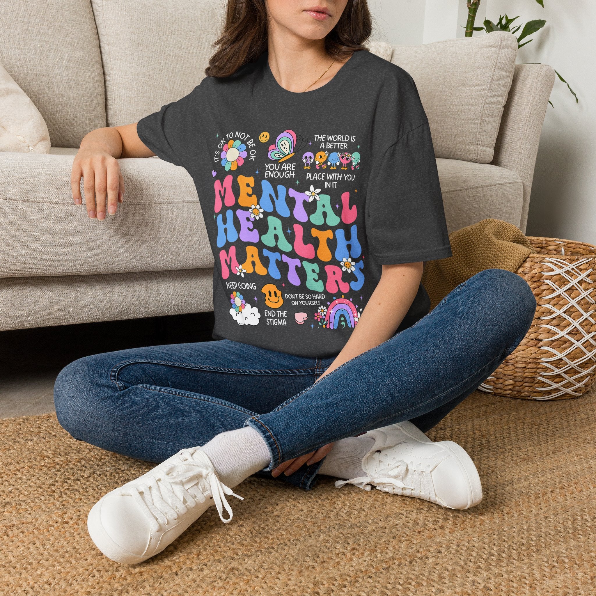 Mental Health Matters T-Shirt — Retro Rainbow Positivity Tee
