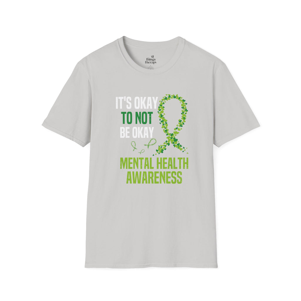 Mental Health Awareness Unisex Softstyle T-Shirt - Supportive Green Ribbon Design
