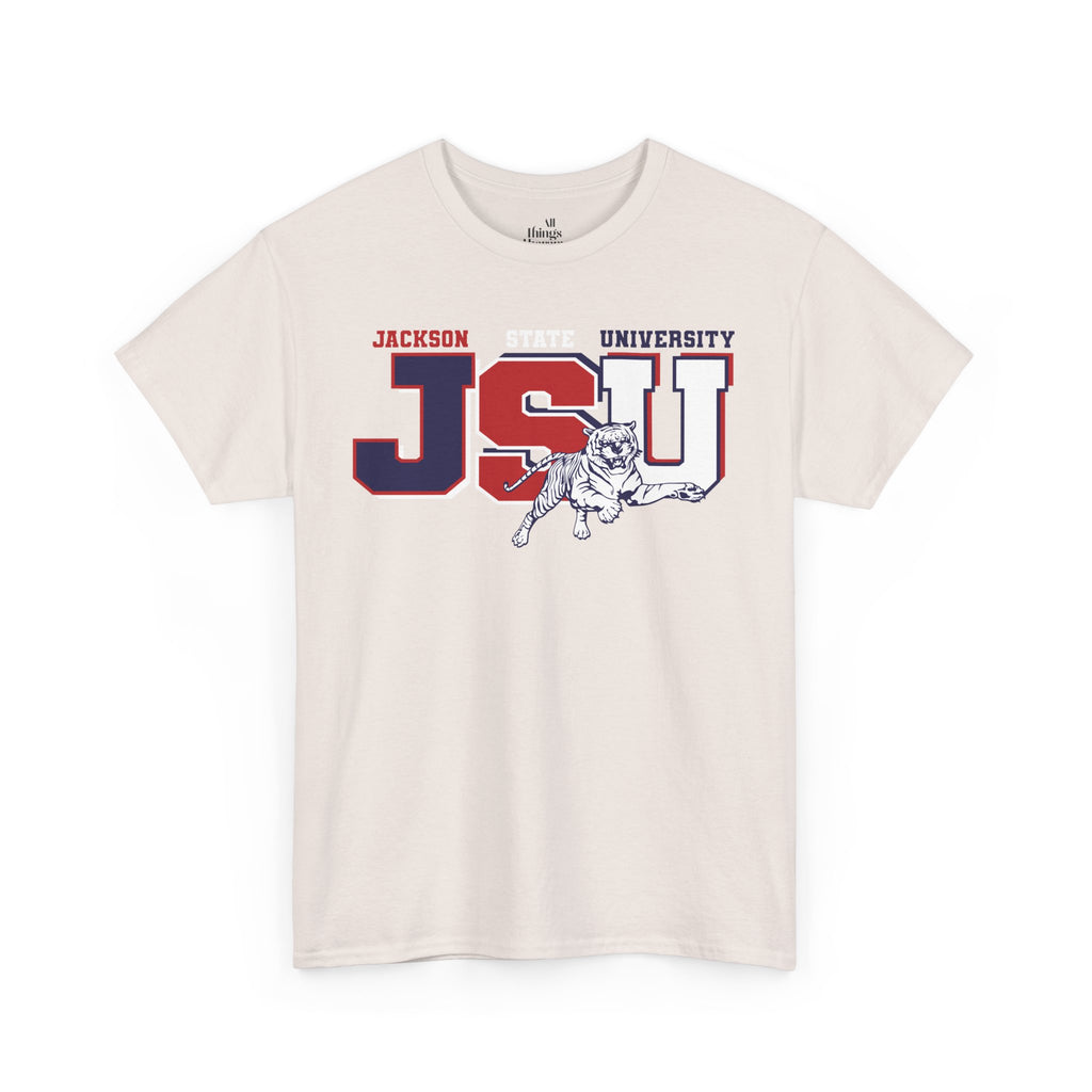 Unisex Heavy Cotton Tee, Jackson University Spirit Shirt, College Apparel, Graduation Gift, Casual Wear, School Pride Tee