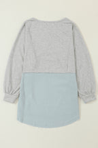 Grey Crinkle Splicing Raw Hem High Low Oversized Blouse