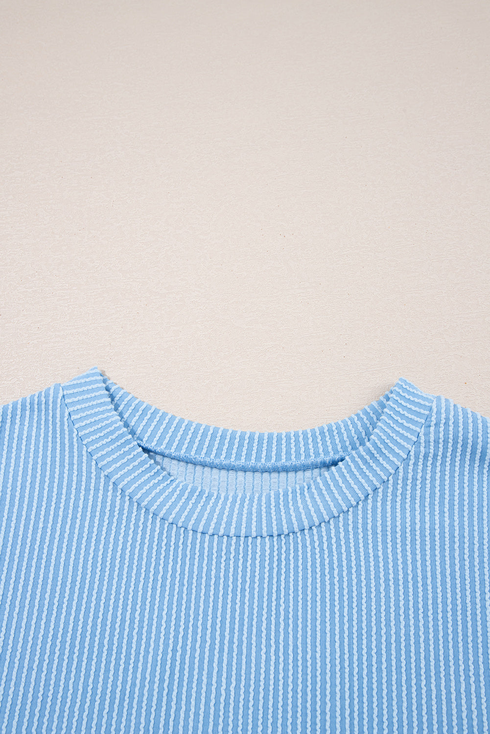 Dark Blue Corded Knit Color Block Pocketed Crew Neck T Shirt