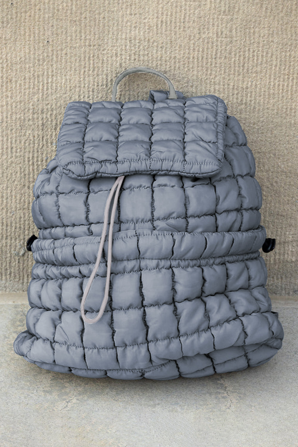 Pink Solid Flapped Quilted Puffer Backpack