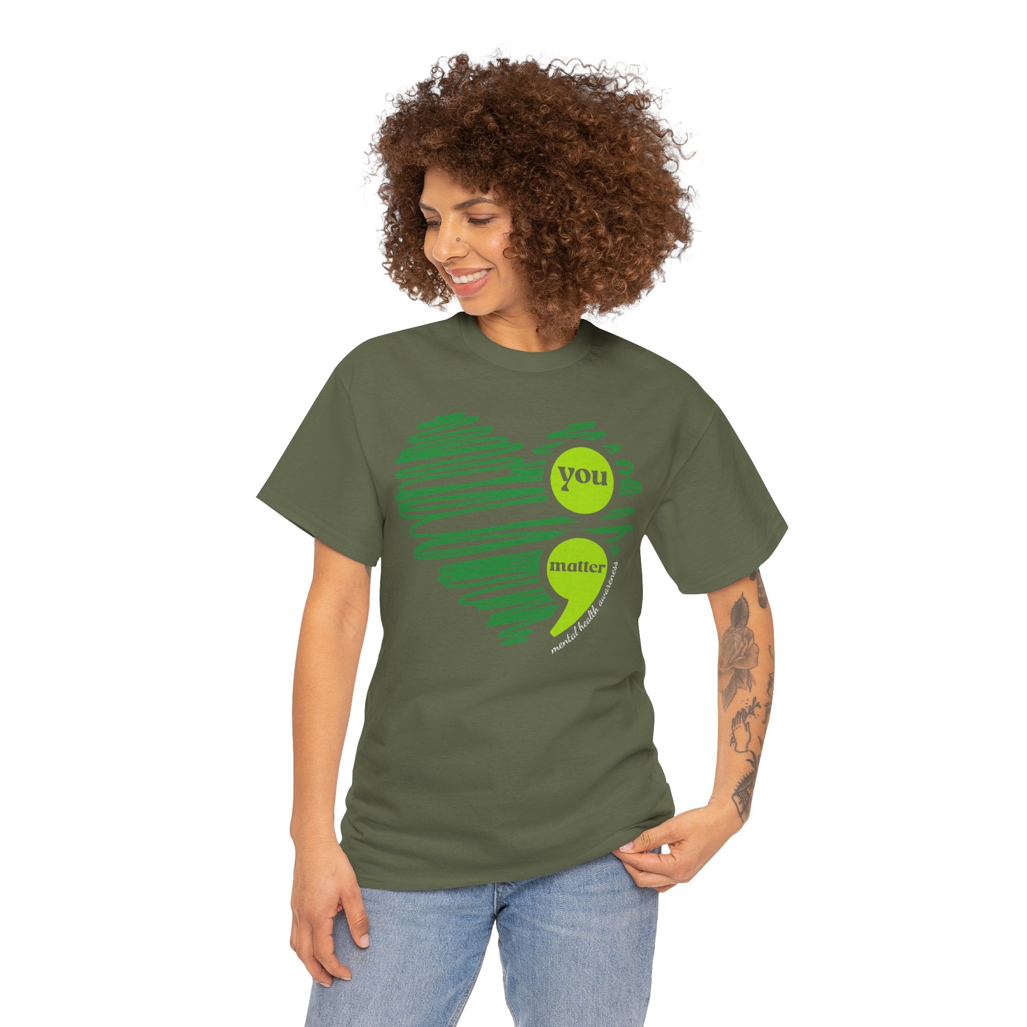 T‑Shirt — Green Scribble Heart “You Matter” Mental Health Awareness Tee