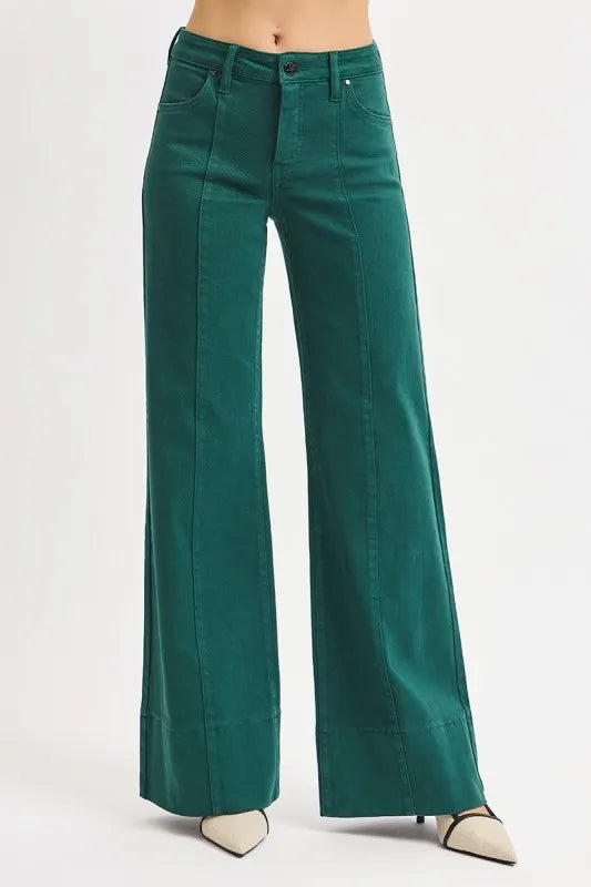 RISEN Full Size Tummy Control Mid Rise Wide Leg Jeans Plus Size