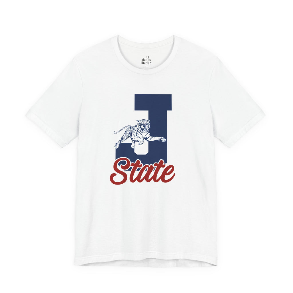 J State Tiger Graphic Tee, Vintage College Shirt, Unisex Casual Wear, School Spirit Apparel, Gift for Students and Alumni