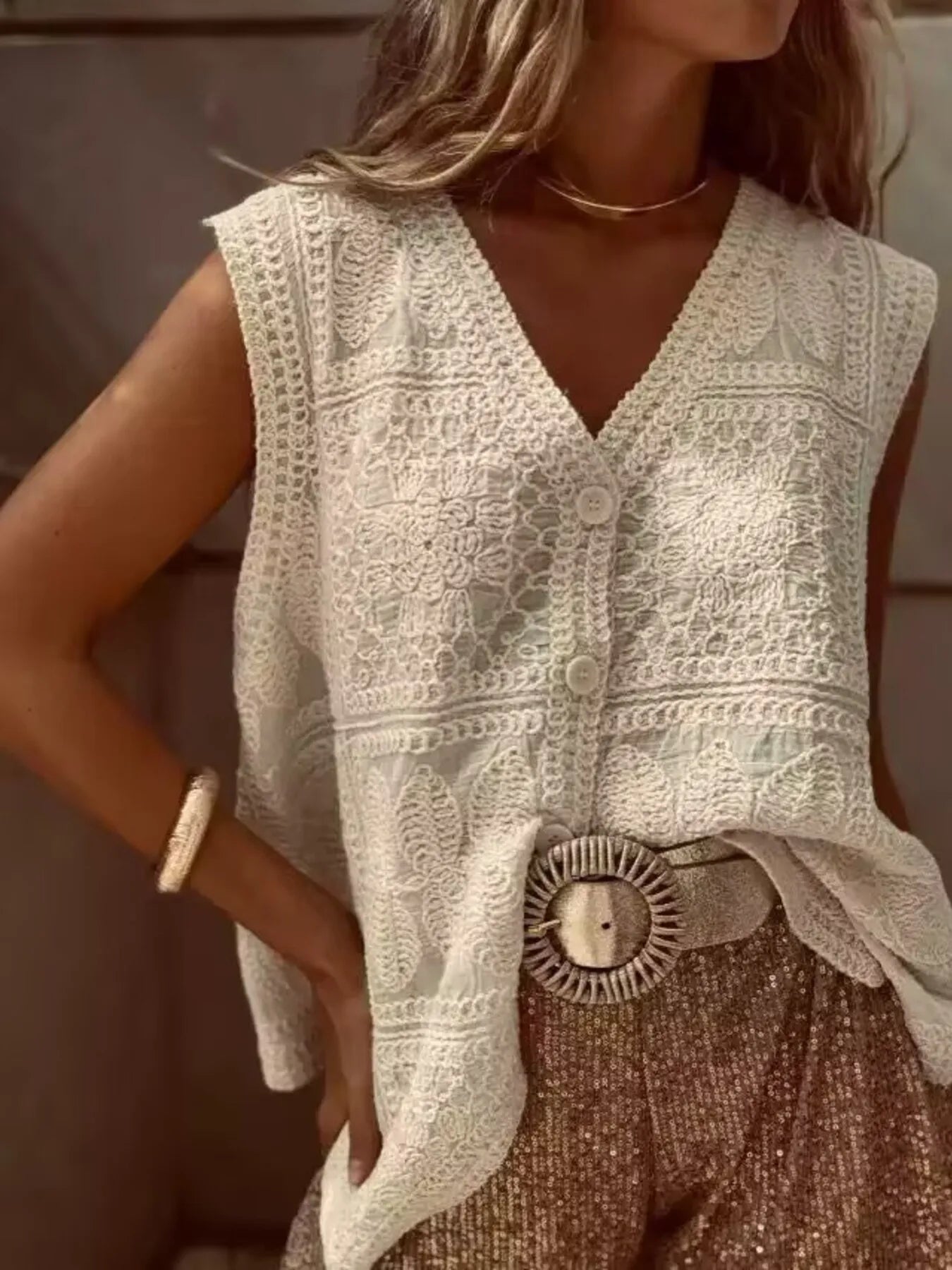 Crochet Lace V-Neck Vest