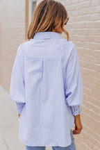 Pink Striped Casual Shirred Cuffs Shirt