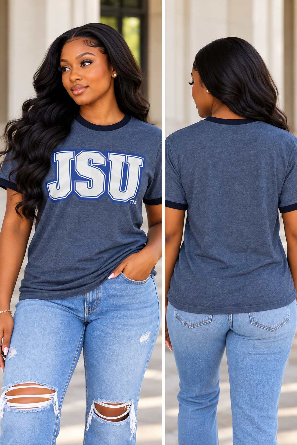 JSU Tiger Print DTF Trimmed T-Shirt