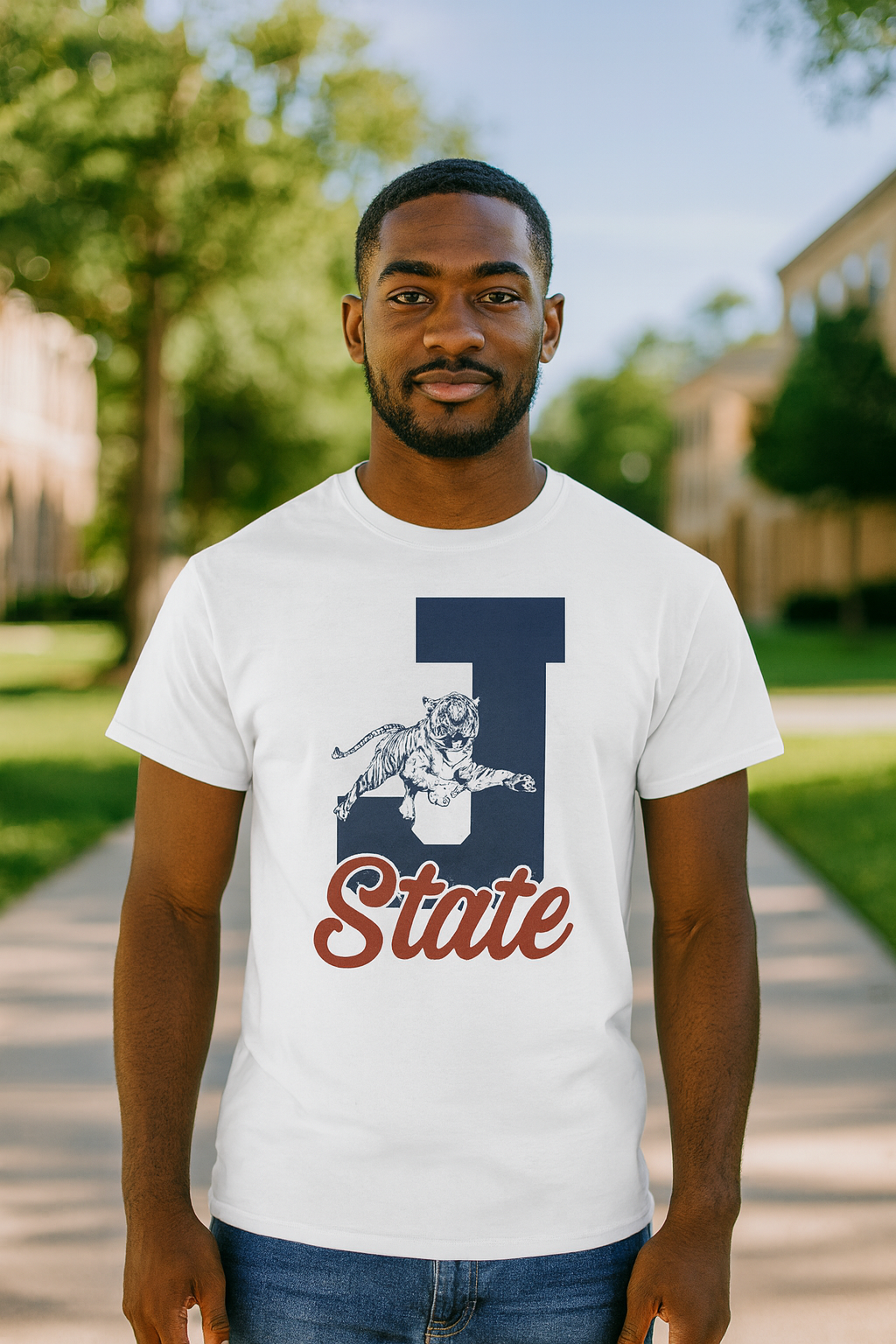 J State Tiger Graphic Tee, Vintage College Shirt, Unisex Casual Wear, School Spirit Apparel, Gift for Students and Alumni