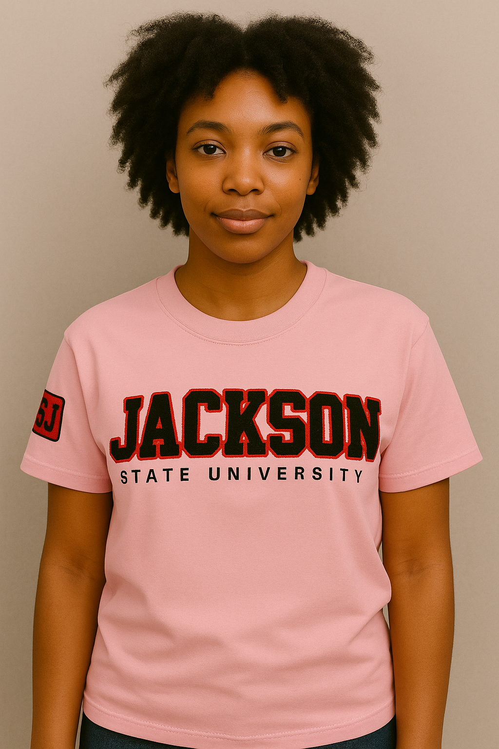 JSU pink and blue chenille tshirt