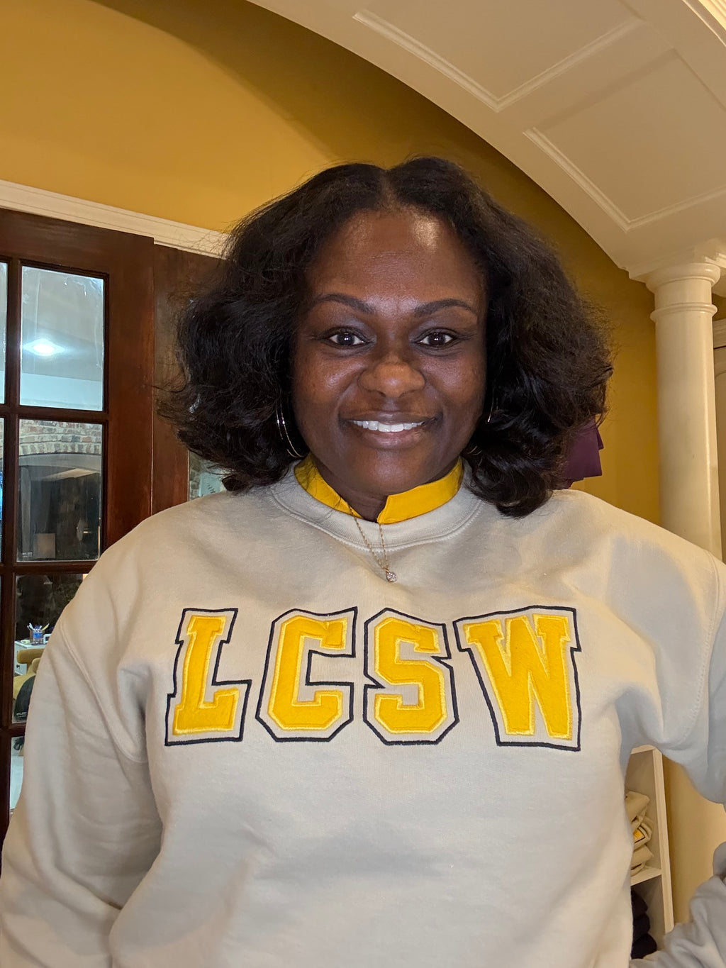 Licensed Clinical Social Worker Cream and Yellow Embroidered Sweatshirt