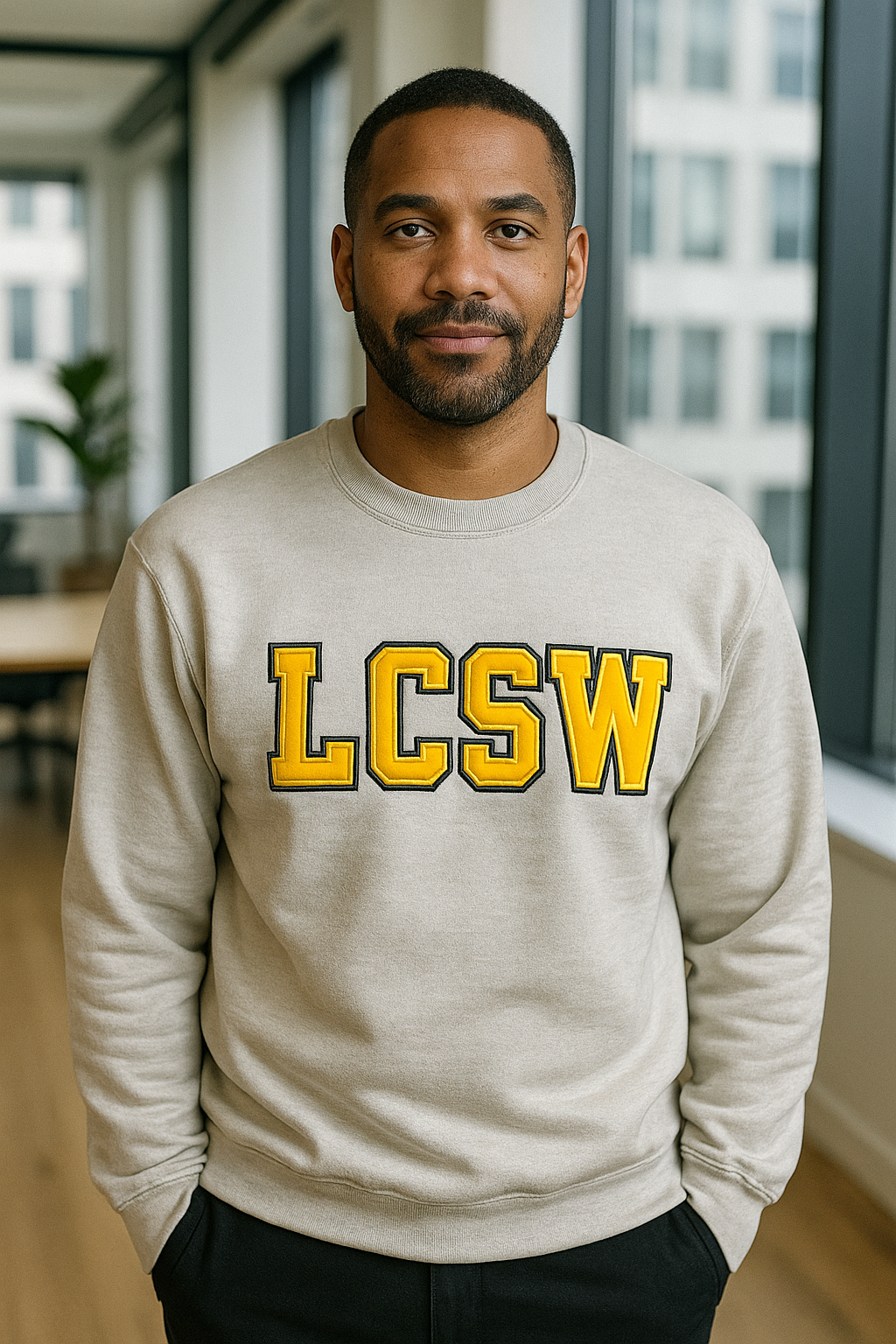 Licensed Clinical Social Work Embroidered Cream and Yellow Sweatshirt