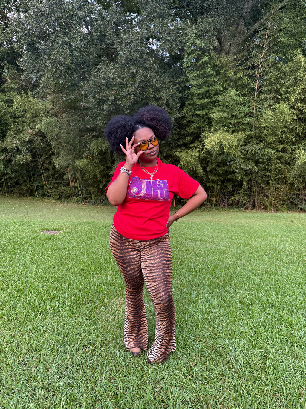Thee Blue Diamond Block Luxe Tee (Red)