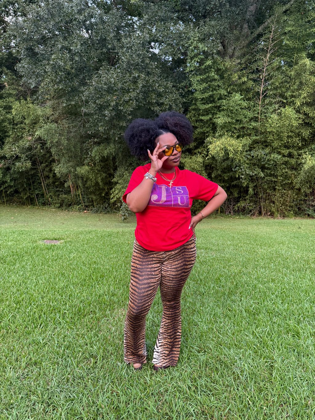 Thee Blue Diamond Block Luxe Tee (Red)