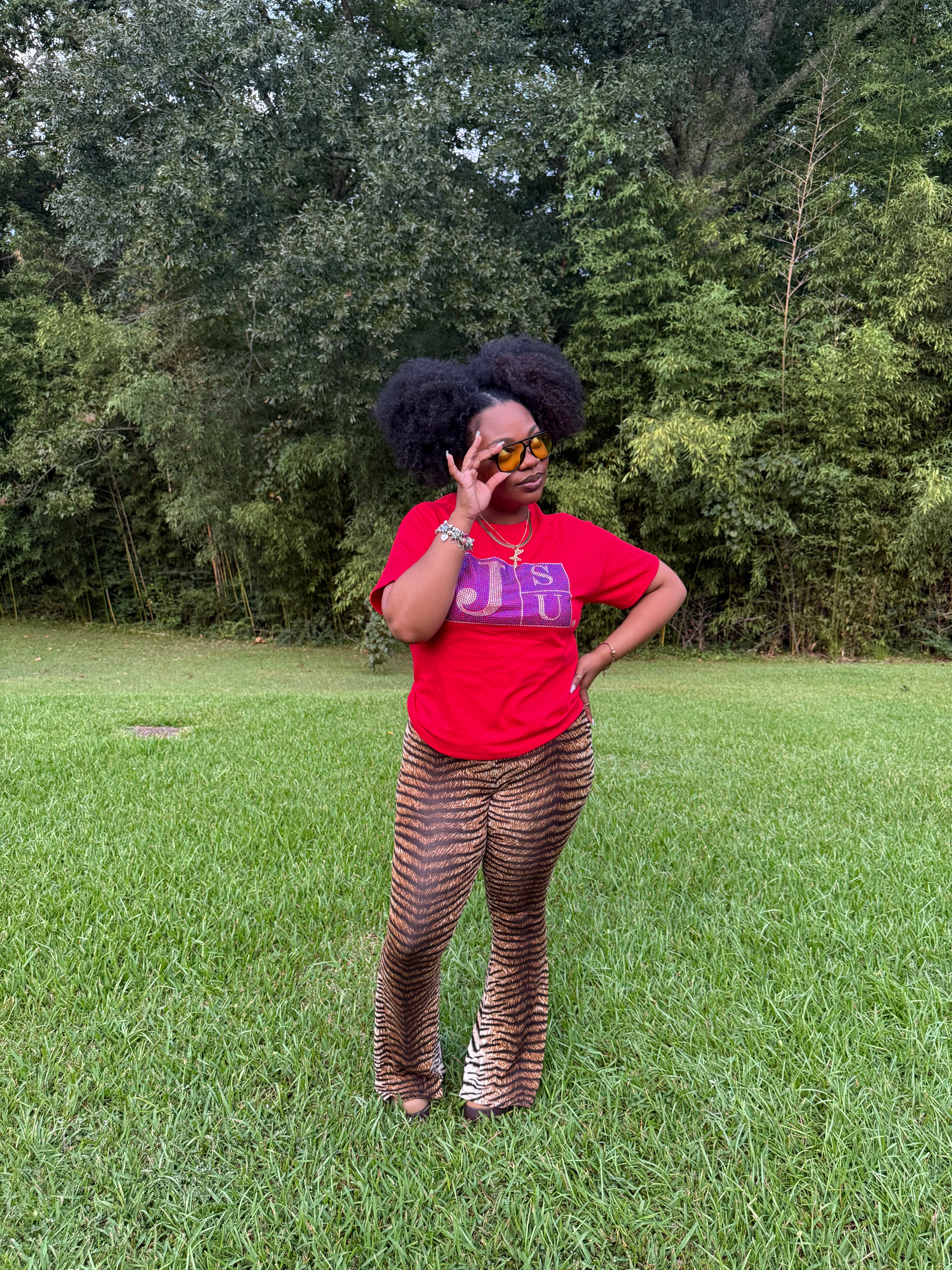 Thee Blue Diamond Block Luxe Tee (Red)
