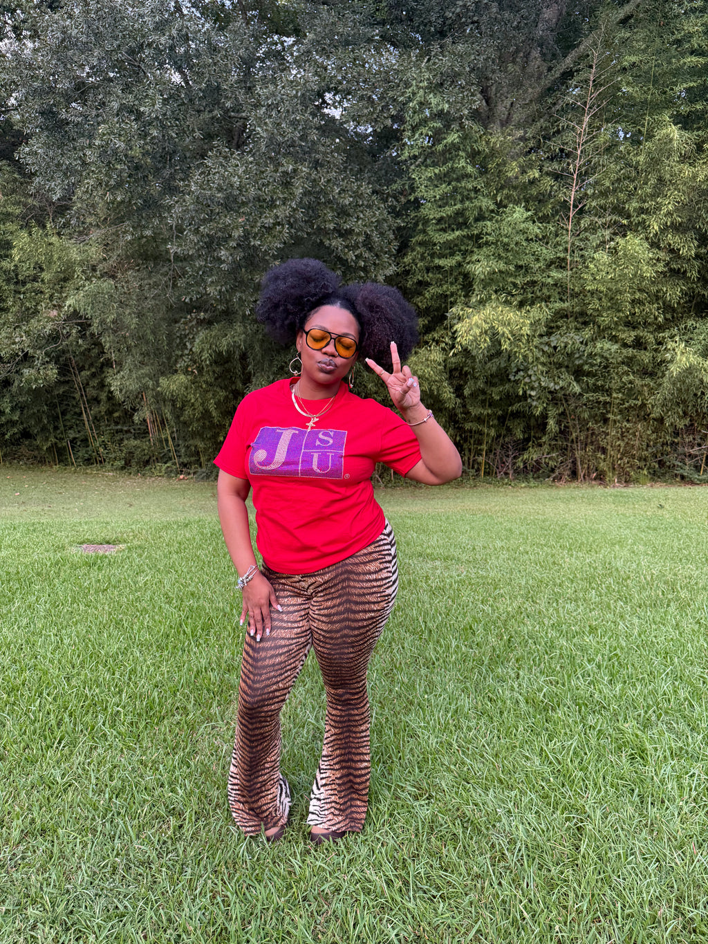 Thee Blue Diamond Block Luxe Tee (Red)