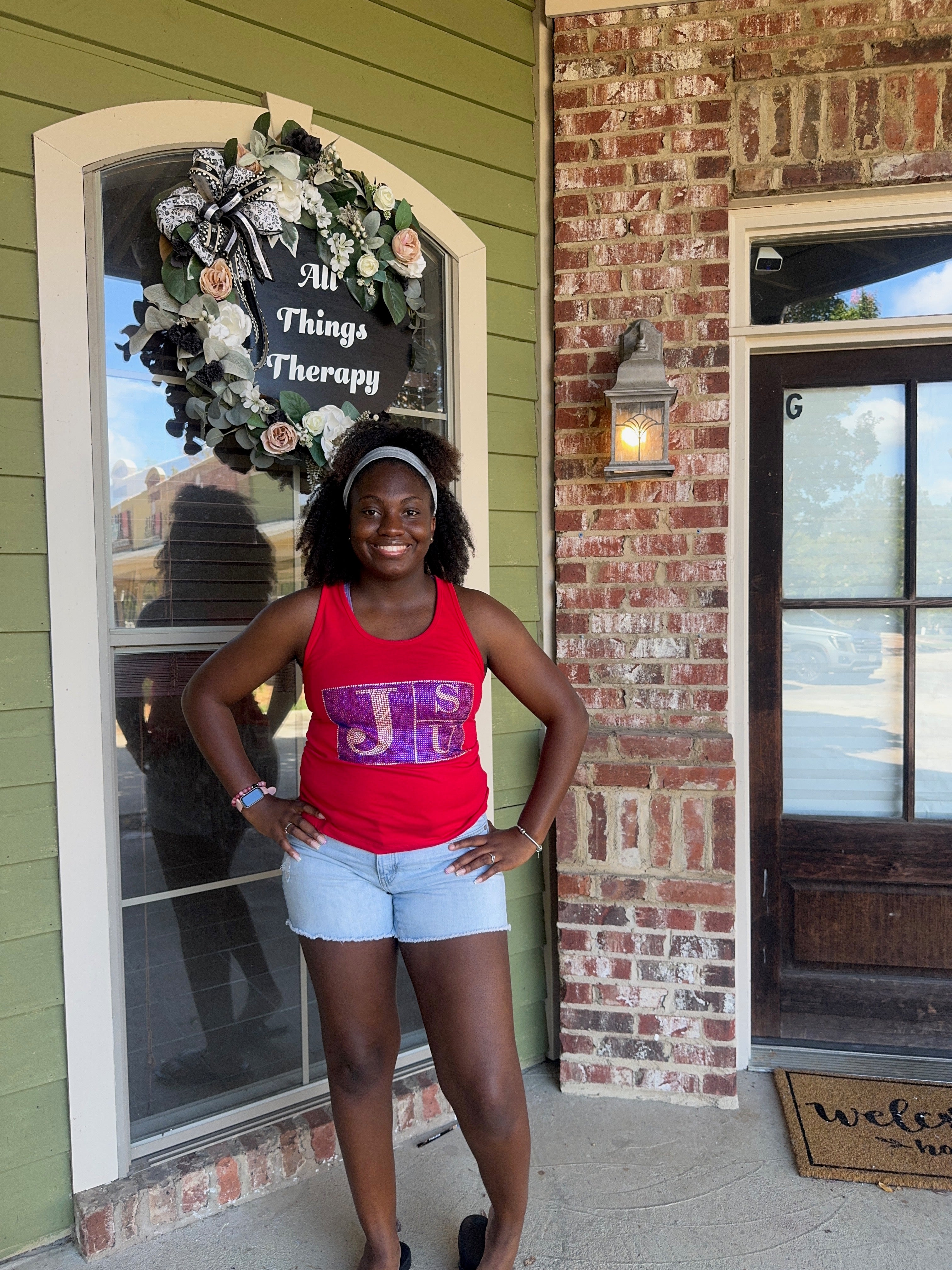 Thee Blue Diamond Block Luxe Red Tank