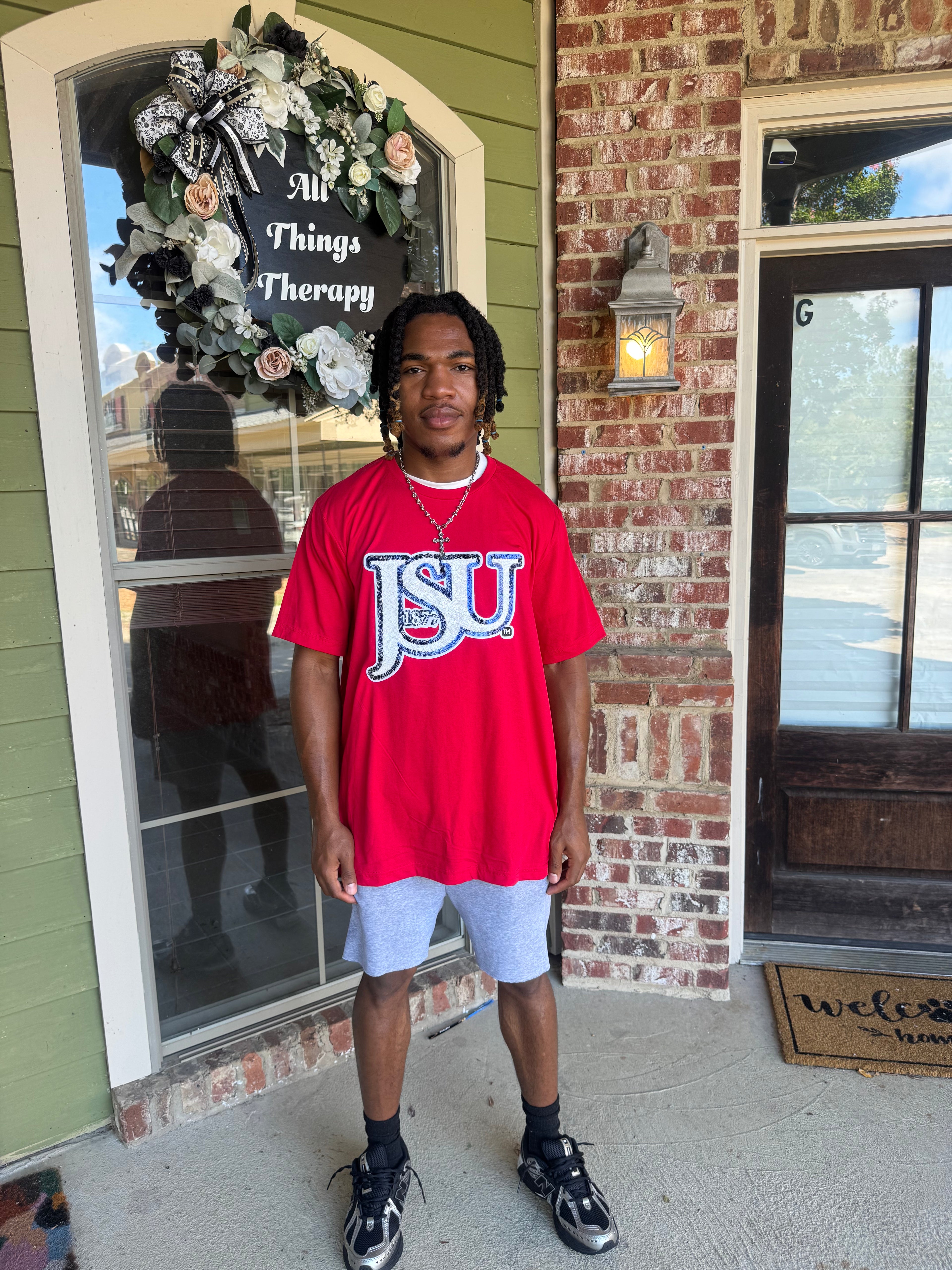 Thee JSU White Sequin Lightweight Red Tee