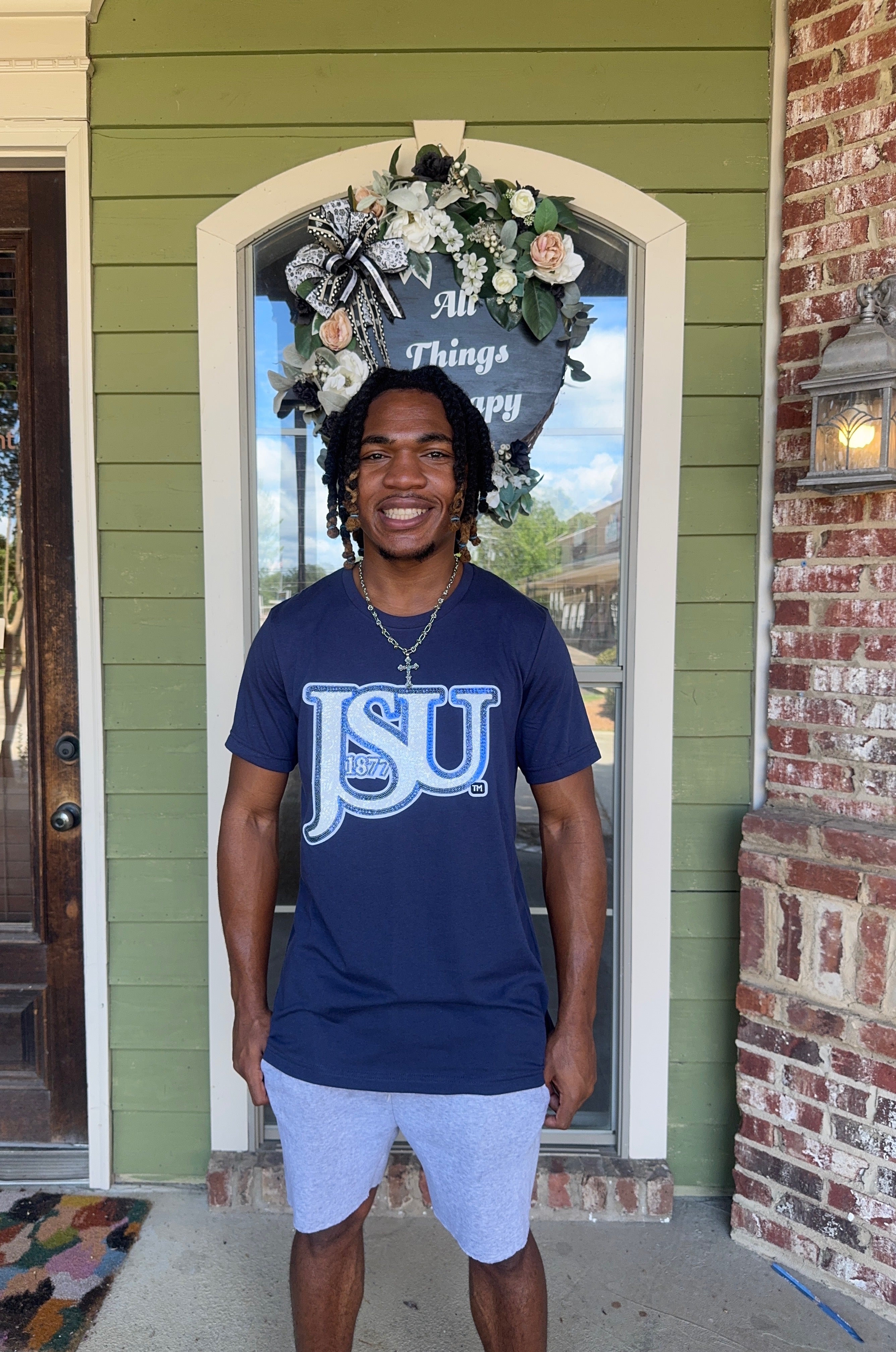 Thee JSU White Sequin Lightweight Navy Tee