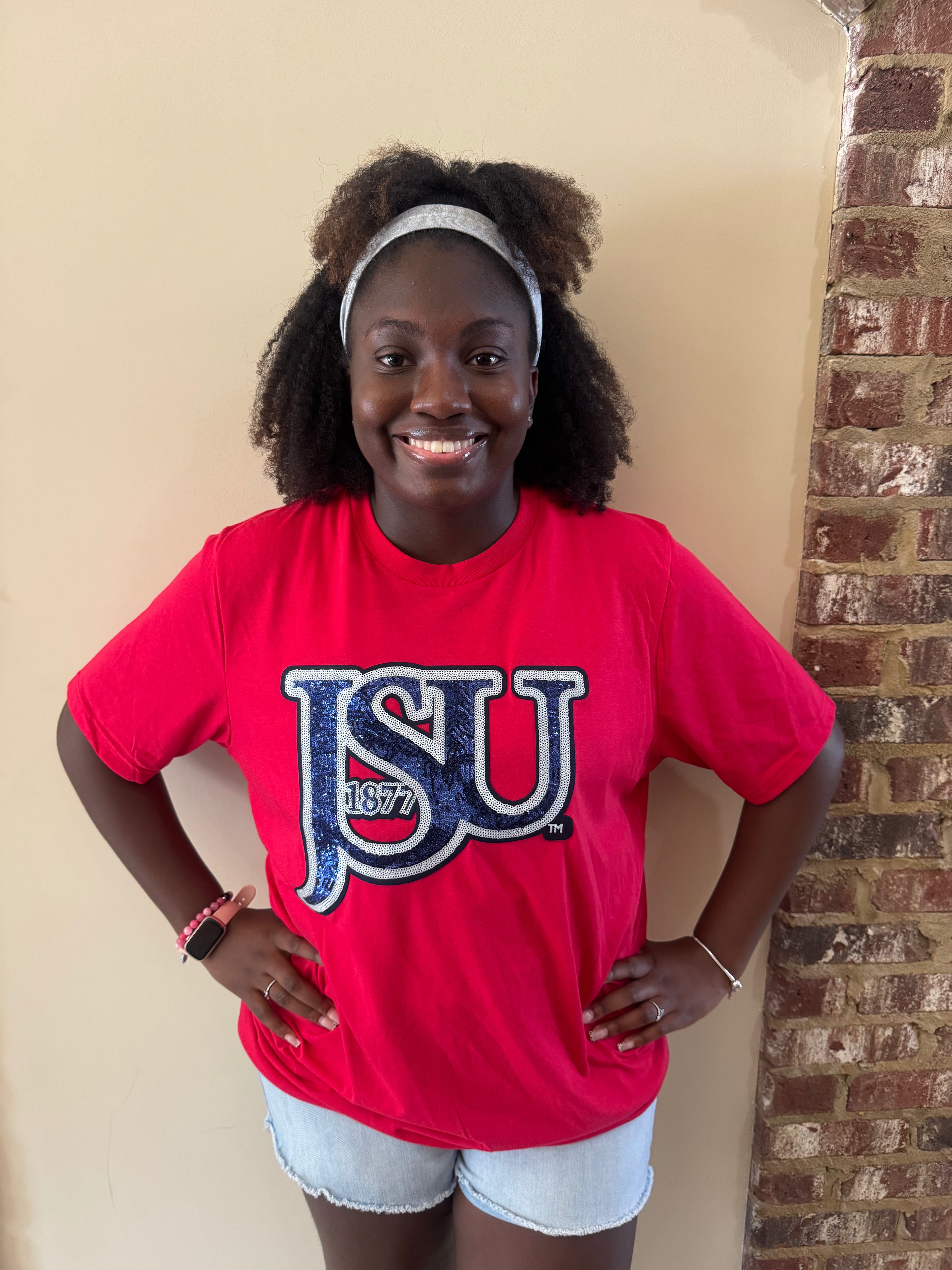 Thee JSU Navy Sequin Lightweight Red Tee