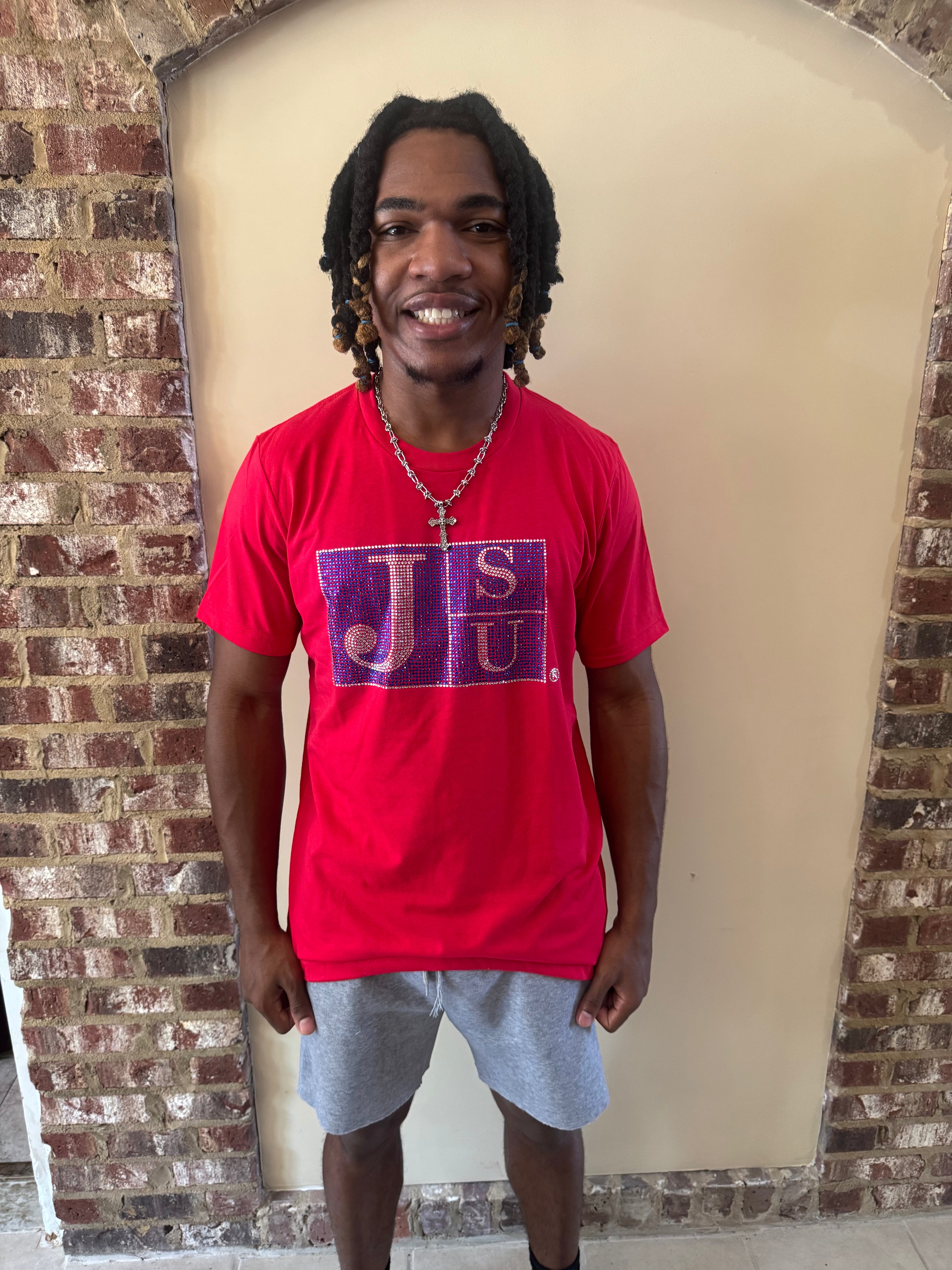 Thee Blue Diamond Block Lightweight Red Tee