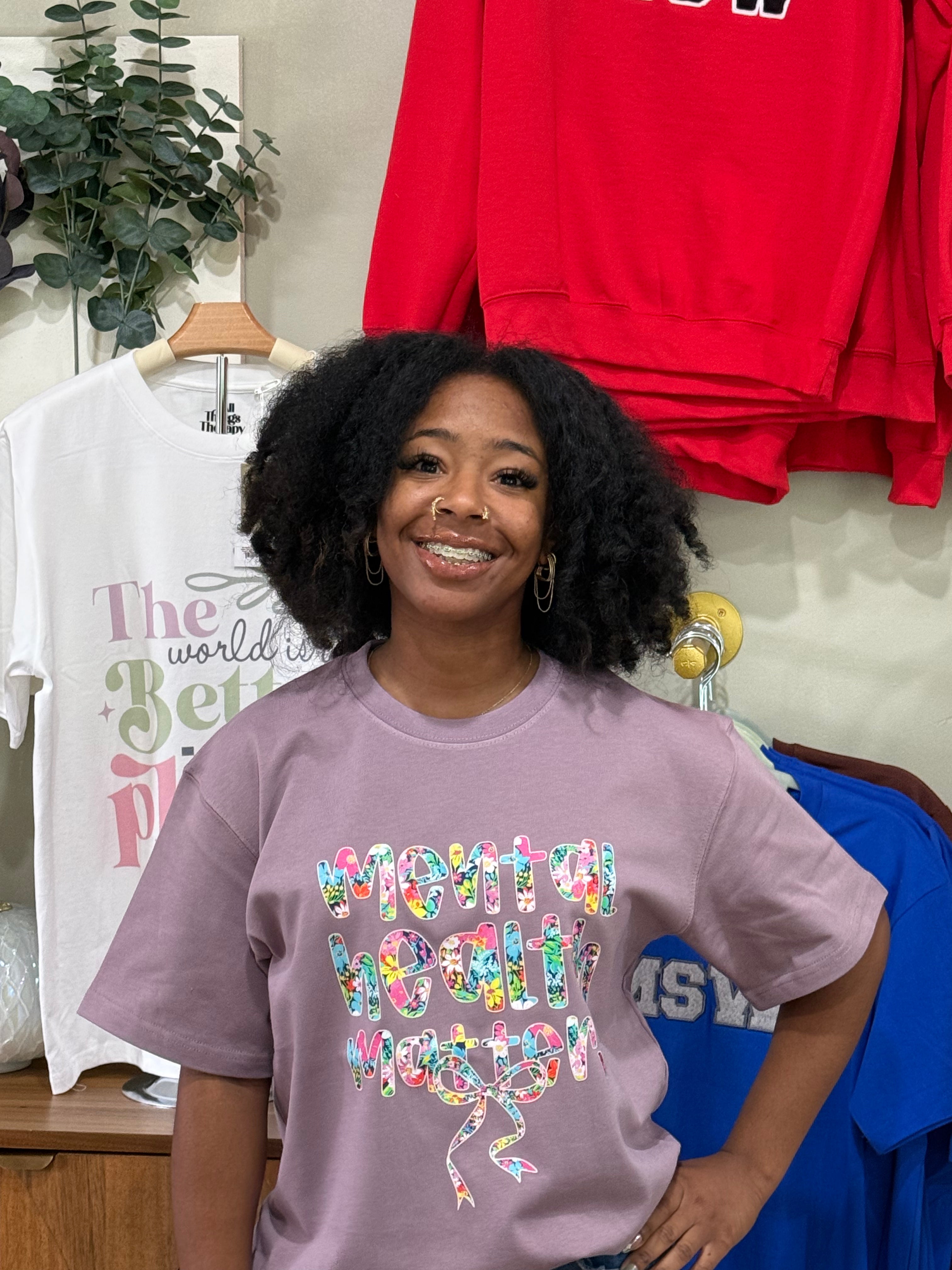 Floral Mental Health Matters Lavender Tee | The Vault Collection