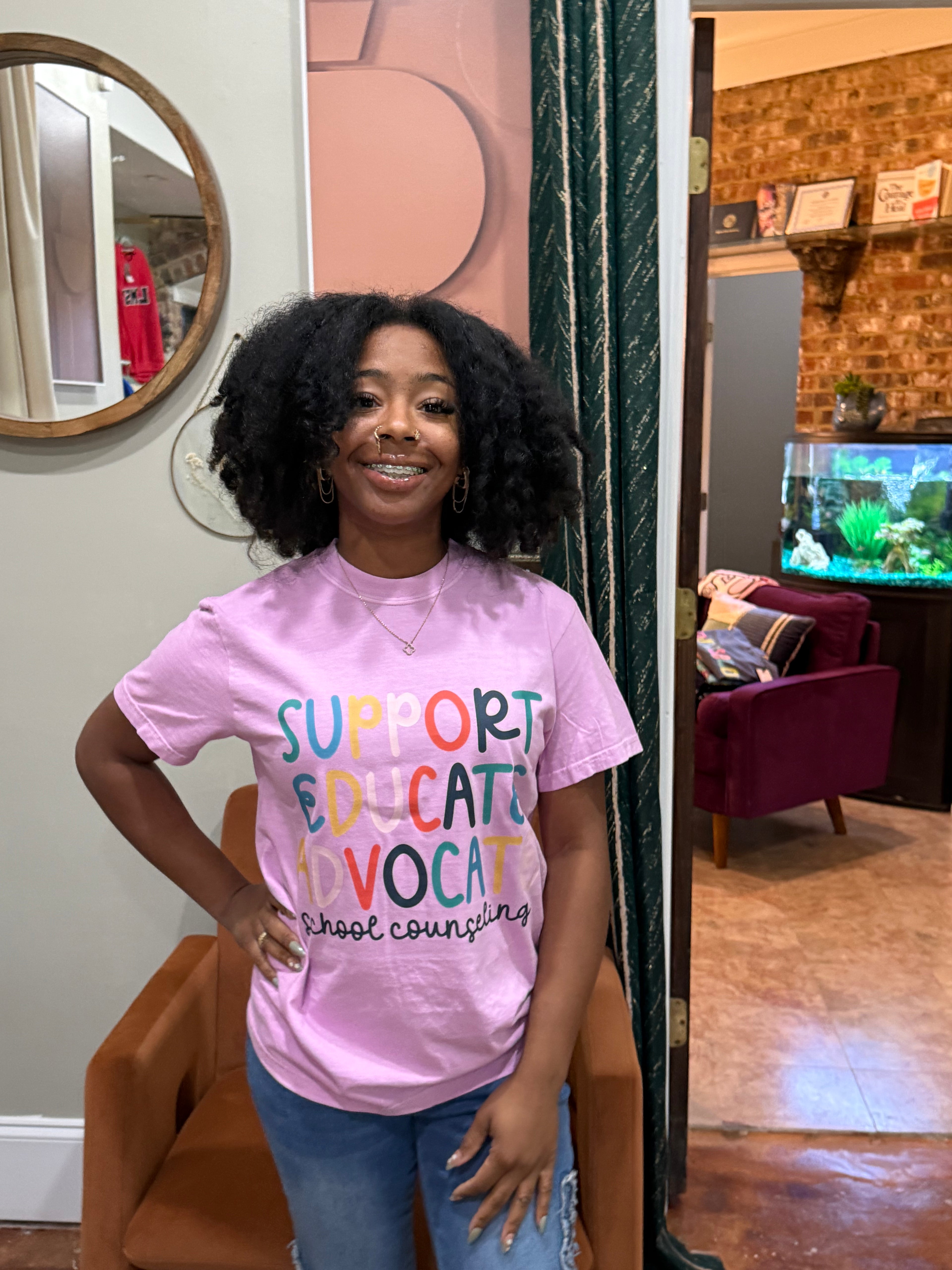 Support Educate Advocate School Counselor Pink Tee | The Vault Collection