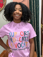 Support Educate Advocate School Counselor Pink Tee | The Vault Collection
