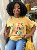 Support Educate Advocate School Counselor Yellow Tee | The Vault Collection