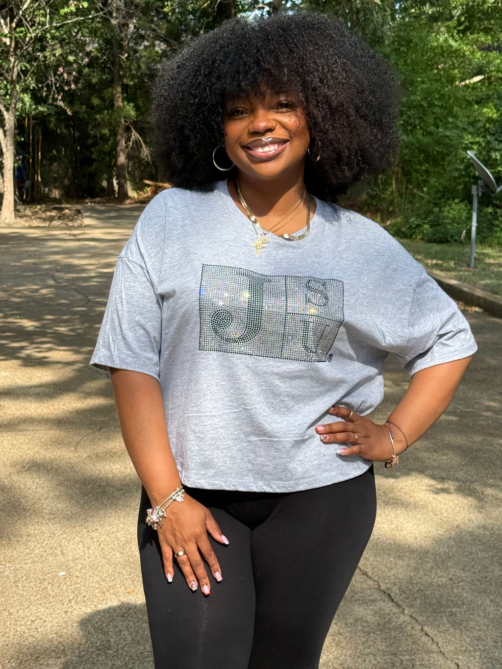 THEE Diamond Block Crop Lightweight Tee (Grey)