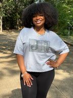 THEE Diamond Block Crop Lightweight Tee (Grey)