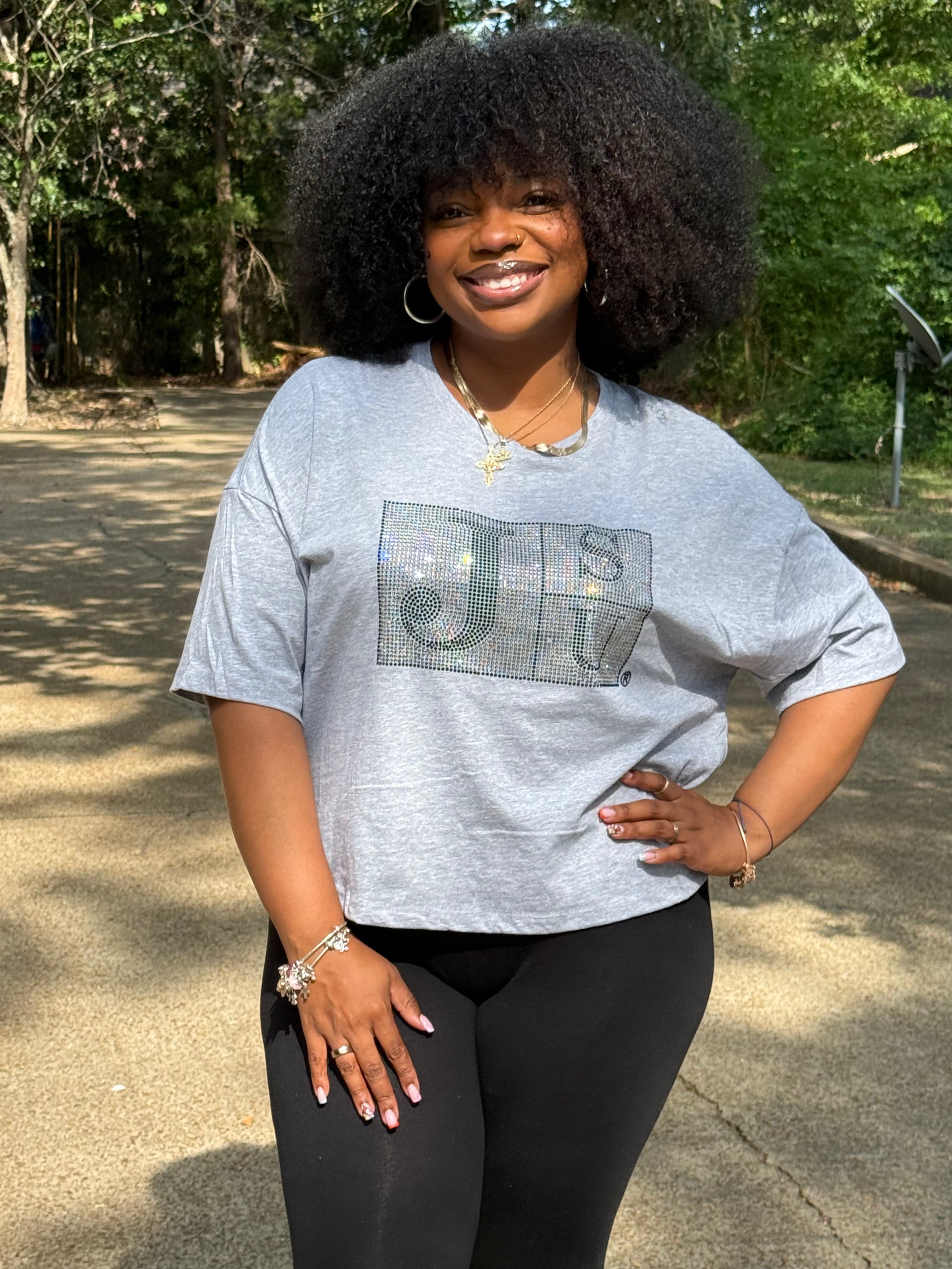 THEE Diamond Block Crop Lightweight Tee (Grey)