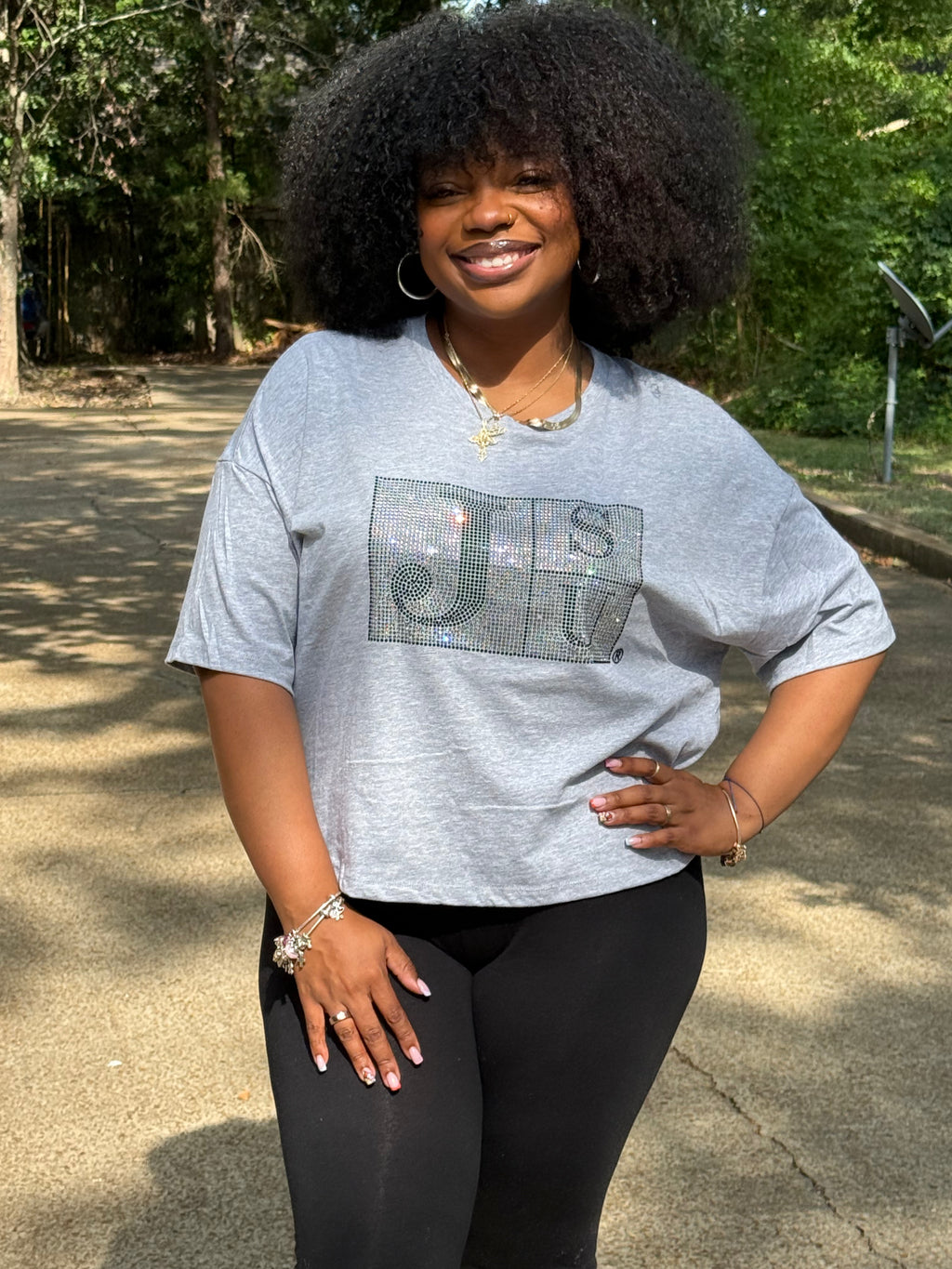 THEE Diamond Block Crop Lightweight Tee (Grey)