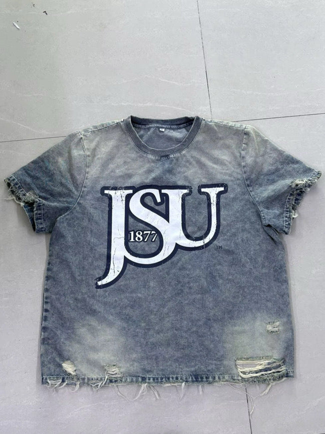 BLUE JEAN COTTON DISTRESSED JSU TEE