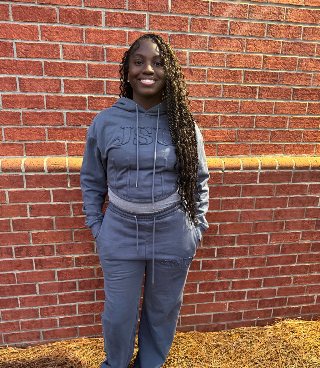 JSU High Quality Custom Embroidery Acid Washed Cotton Hoodie and Jogging Pants Set PRE ORDER SHIPS 30 DAYS AFTER PURCHASE!