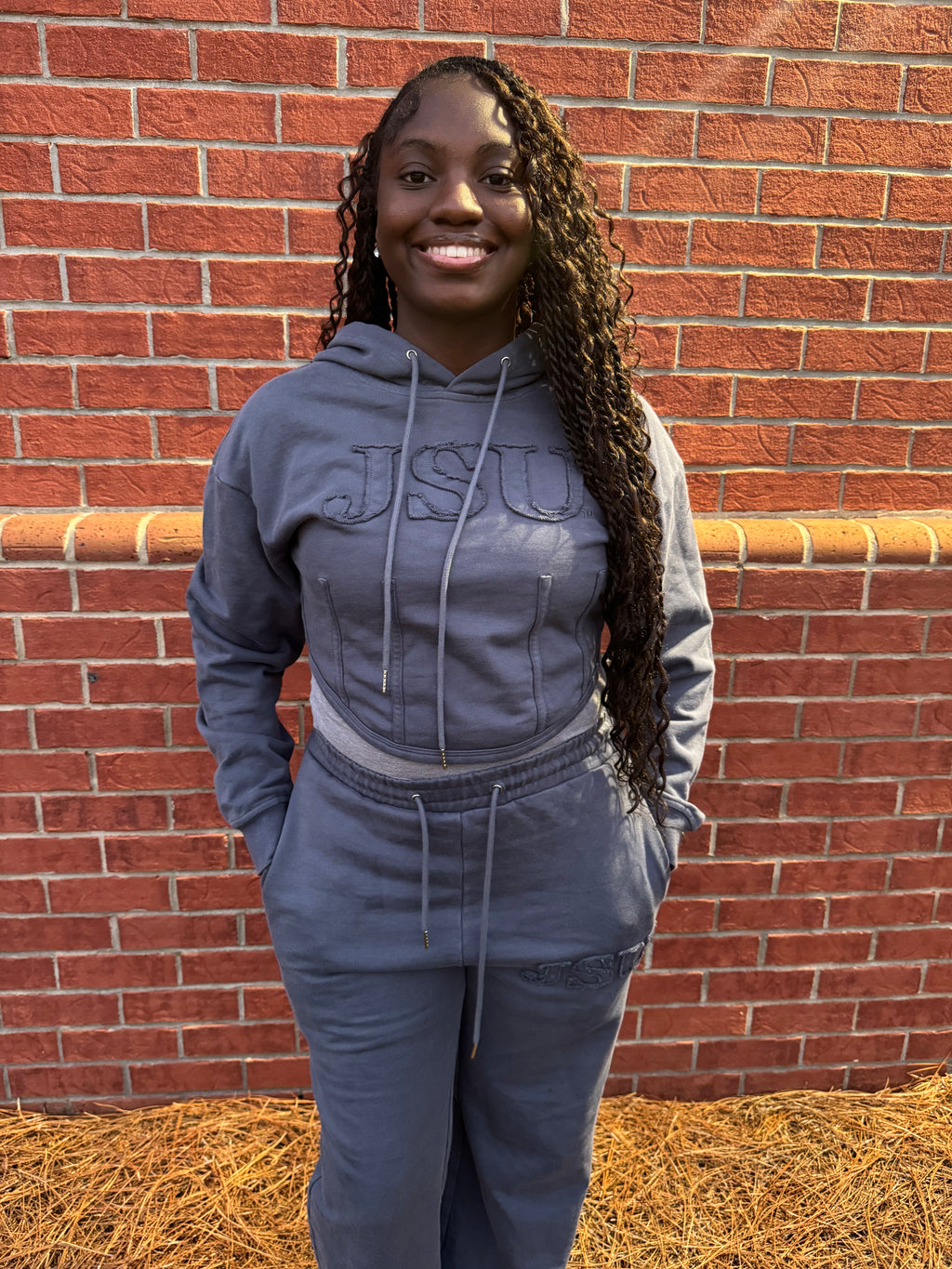 JSU High Quality Custom Embroidery Acid Washed Cotton Hoodie and Jogging Pants Set PRE ORDER SHIPS 30 DAYS AFTER PURCHASE!