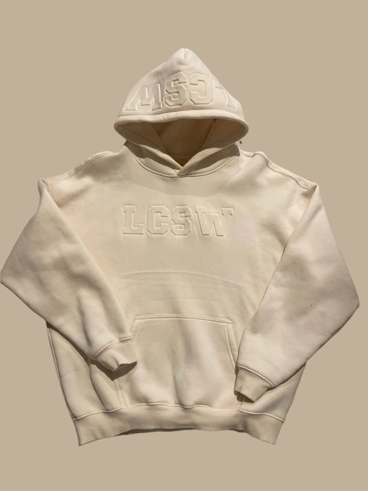 Cream LCSW embossed hoodie