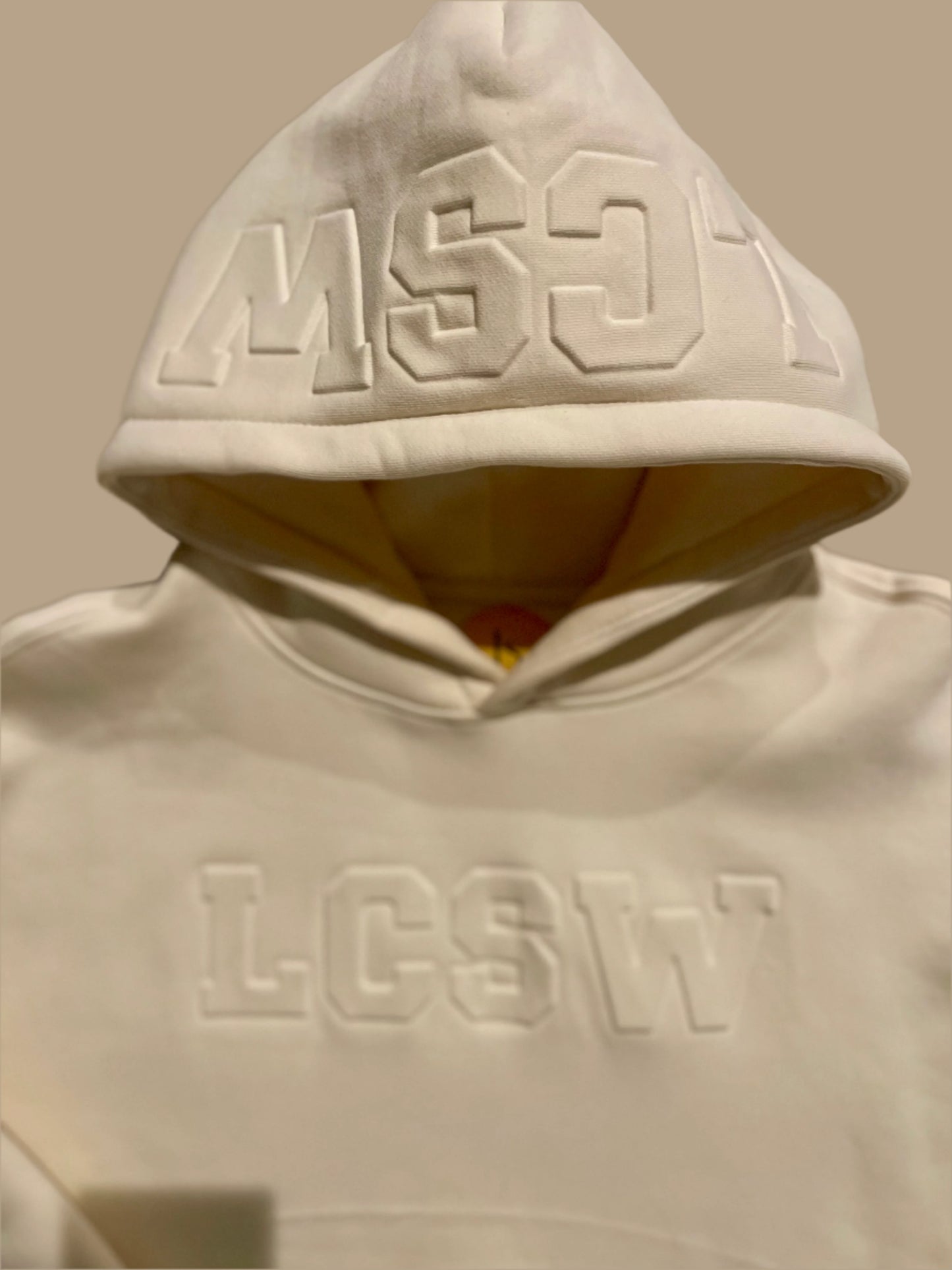 Cream LCSW embossed hoodie