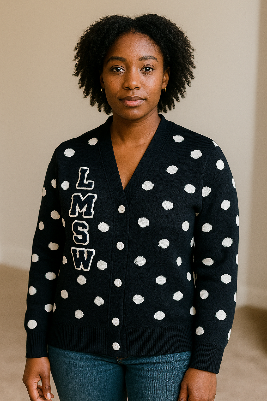 LMSW Navy Polka Dot Cardigan