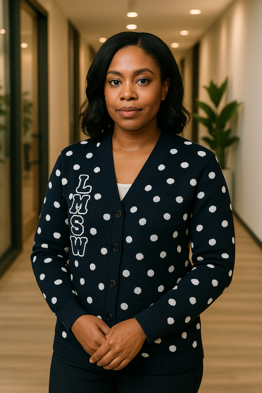 LMSW Navy Polka Dot Cardigan