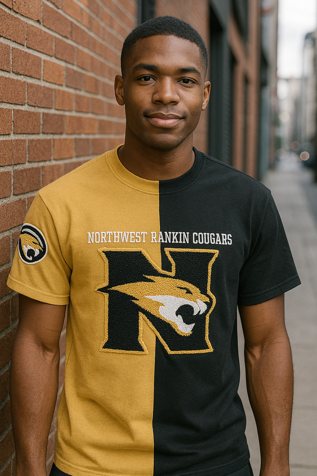 NWR Split Gold and Black Cougar Pride Tshirt