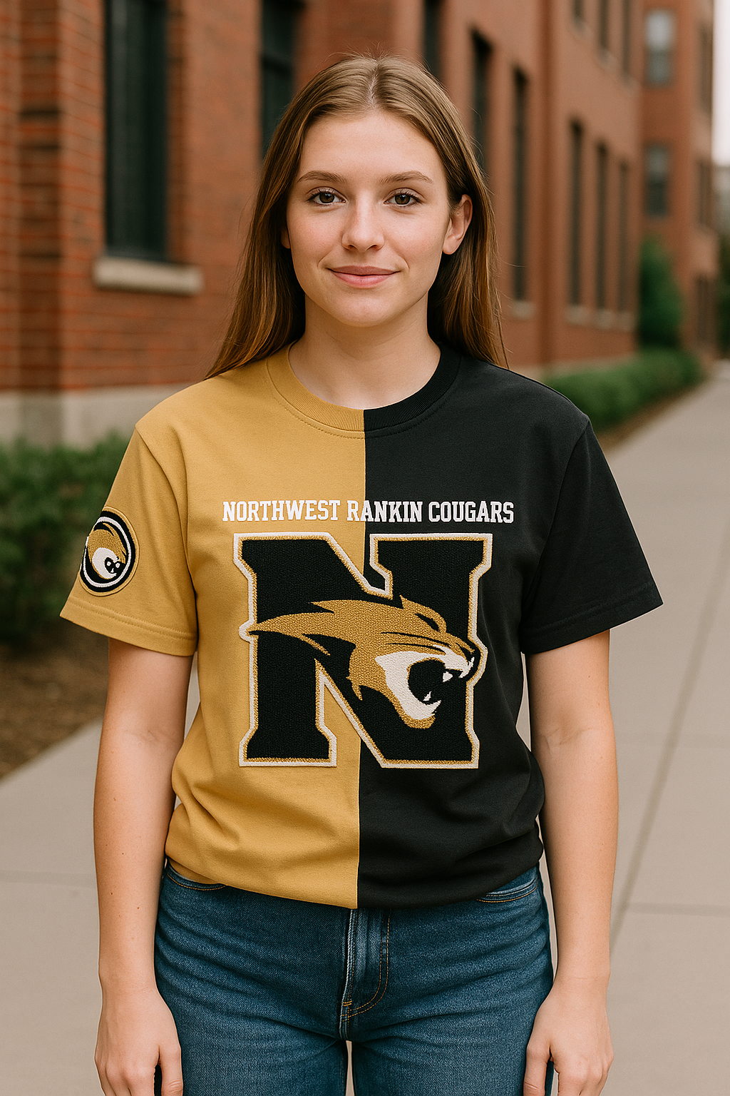 NWR Split Gold and Black Cougar Pride Tshirt