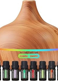 Ultimate Aromatherapy Diffuser & Essential Oil Set - Ultrasonic Top 10 Oils Modern with 4 Timer 7 Ambient Light Settings Therapeutic Grade Lavender